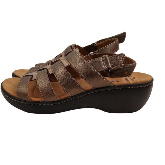 Clarks Collection Soft Cushion Brown Platform Heel Gladiator Womens 8.5 M - Picture 5 of 9